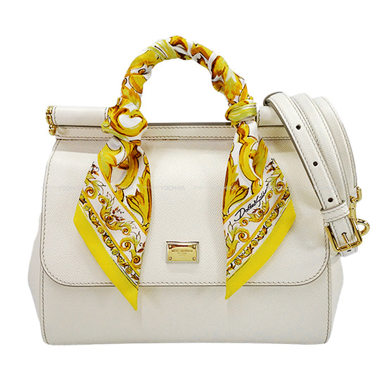 DOLCE&GABBANA Shoulder bag Sicily Large Majolica Silk Twill Blanc (White) Calfskin Champagne Gold HW BB6002[EXCELLENT][Authentic]