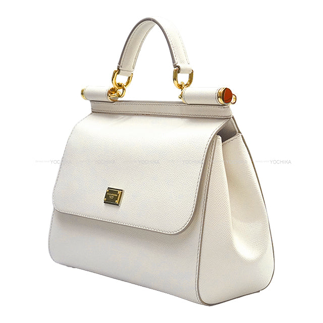 DOLCE&GABBANA Shoulder bag Sicily Large Majolica Silk Twill Blanc (White) Calfskin Champagne Gold HW BB6002[EXCELLENT][Authentic]