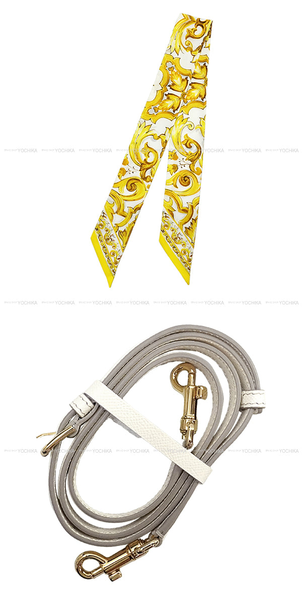 DOLCE&GABBANA Shoulder bag Sicily Large Majolica Silk Twill Blanc (White) Calfskin Champagne Gold HW BB6002[EXCELLENT][Authentic]