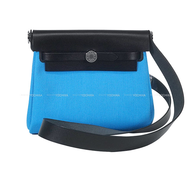 HERMES Shoulder bag Herbag Zip 20 Mini Bleu Riviera/Black Toile Militaire/Vache Hunter Silver HW Stamp K[BRAND NEW][Authentic]