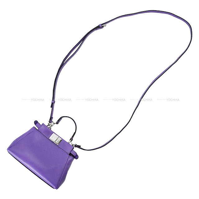 FENDI Shoulder bag Peekaboo Micro Viola Cassis Nappa Shiny Silver HW 8M0355 K47 F089F[EXCELLENT][Authentic]