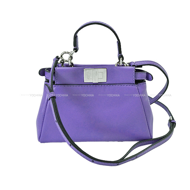 FENDI Shoulder bag Peekaboo Micro Viola Cassis Nappa Shiny Silver HW 8M0355 K47 F089F[EXCELLENT][Authentic]