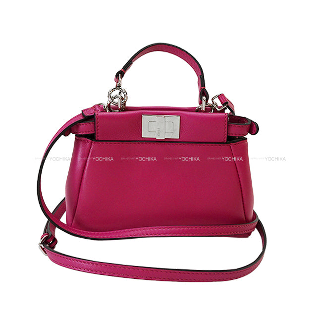 FENDI Shoulder bag Peekaboo Micro Magenta Nappa Shiny Silver HW 8M0355 K47 F022E[EXCELLENT][Authentic]