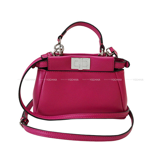 FENDI Shoulder bag Peekaboo Micro Magenta Nappa Shiny Silver HW 8M0355 K47 F022E[EXCELLENT][Authentic]