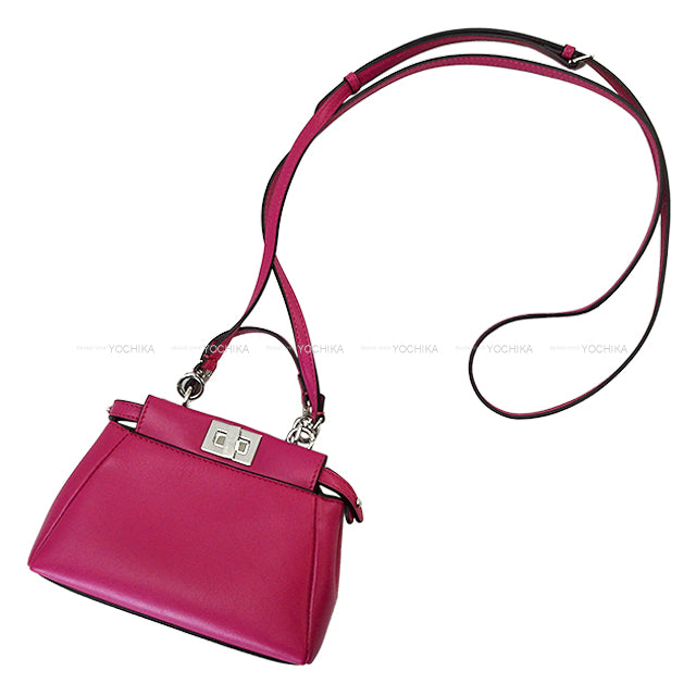 FENDI Shoulder bag Peekaboo Micro Magenta Nappa Shiny Silver HW 8M0355 K47 F022E[EXCELLENT][Authentic]