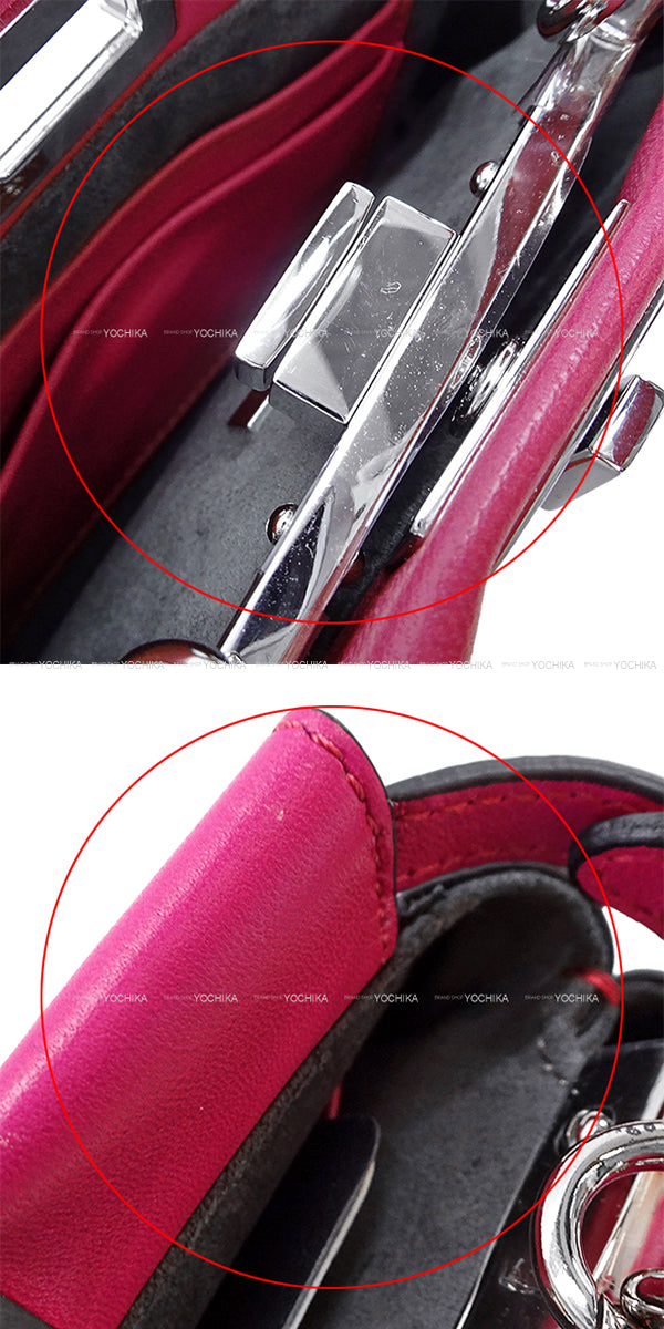 FENDI Shoulder bag Peekaboo Micro Magenta Nappa Shiny Silver HW 8M0355 K47 F022E[EXCELLENT][Authentic]