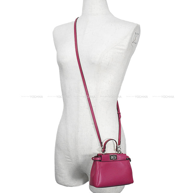 FENDI Shoulder bag Peekaboo Micro Magenta Nappa Shiny Silver HW 8M0355 K47 F022E[EXCELLENT][Authentic]