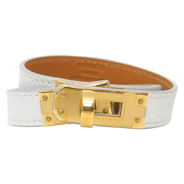 HERMES bracelet Kelly Double Tour Blanc (White) Veau Swift #T2 Gold HW Stamp C[EXCELLENT][Authentic]