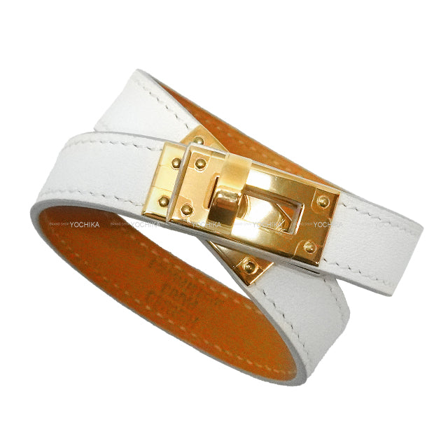 HERMES bracelet Kelly Double Tour Blanc (White) Veau Swift #T2 Gold HW Stamp C[EXCELLENT][Authentic]