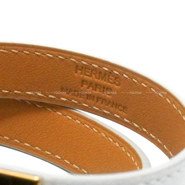 HERMES bracelet Kelly Double Tour Blanc (White) Veau Swift #T2 Gold HW Stamp C[EXCELLENT][Authentic]
