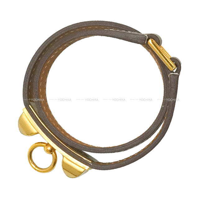 HERMES bracelet Rival mini Double Tour Etoupe Veau Swift Gold HW Stamp C[EXCELLENT][Authentic]