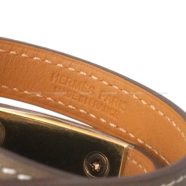HERMES bracelet Rival mini Double Tour Etoupe Veau Swift Gold HW Stamp C[EXCELLENT][Authentic]