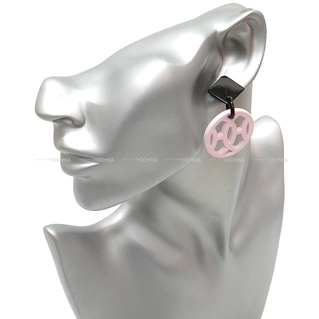 HERMES pierced earring HAVA Pink Buffalo Horn Silver HW[EXCELLENT][Authentic]