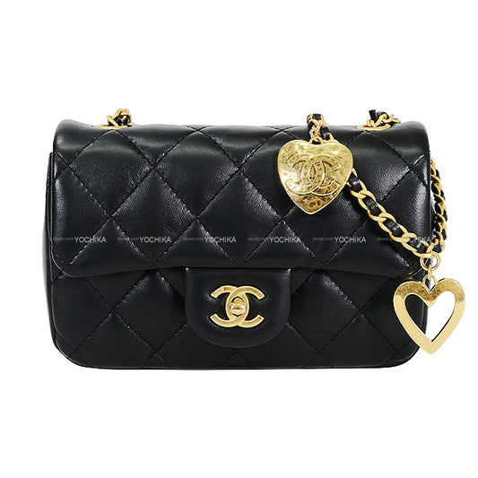 [Pre-loved] CHANEL Shoulder bag Mini Matelasse 18 Chain Heart Charm Noir (Black) Lambskin Mat Gold HW AS3456[LIKE NEW][Authentic]