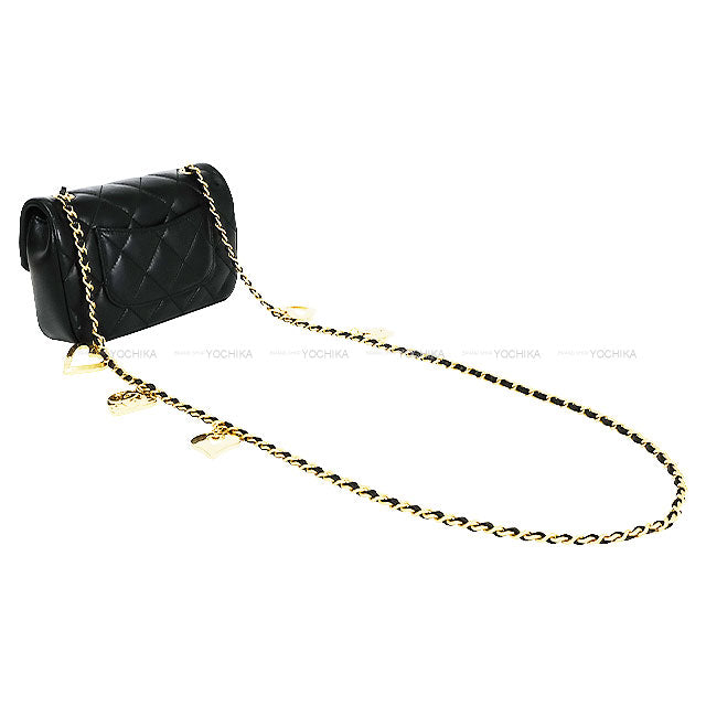 [Pre-loved] CHANEL Shoulder bag Mini Matelasse 18 Chain Heart Charm Noir (Black) Lambskin Mat Gold HW AS3456[LIKE NEW][Authentic]