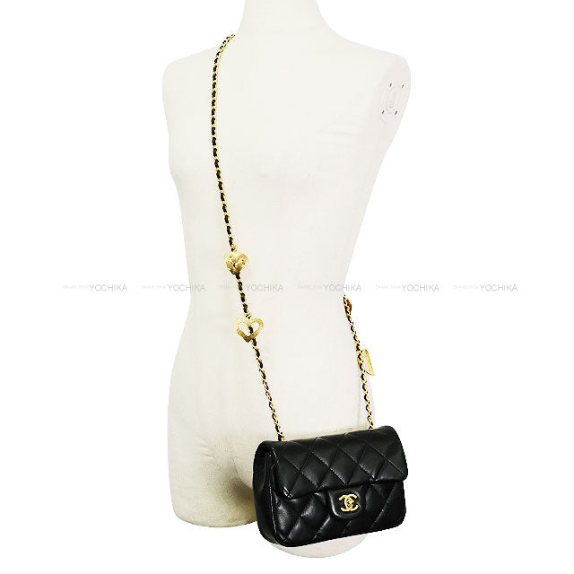 [Pre-loved] CHANEL Shoulder bag Mini Matelasse 18 Chain Heart Charm Noir (Black) Lambskin Mat Gold HW AS3456[LIKE NEW][Authentic]