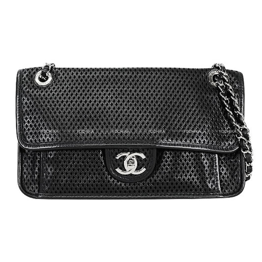 Dubai Limited Edition CHANEL Shoulder bag French Riviera Punching Chain Noir (Black) Mesh Leather Silver HW A67652[EXCELLENT][Authentic]