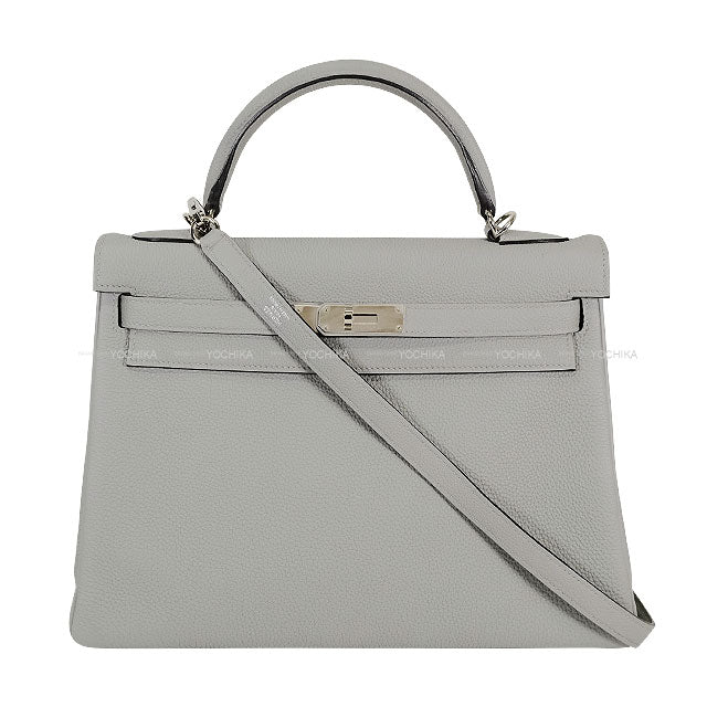HERMES Shoulder bag Kelly32 Retourne Gris Mouette Veau Togo Silver HW Stamp A[EXCELLENT][Authentic]
