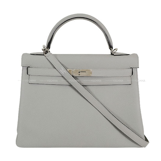HERMES Shoulder bag Kelly32 Retourne Gris Mouette Veau Togo Silver HW Stamp A[EXCELLENT][Authentic]