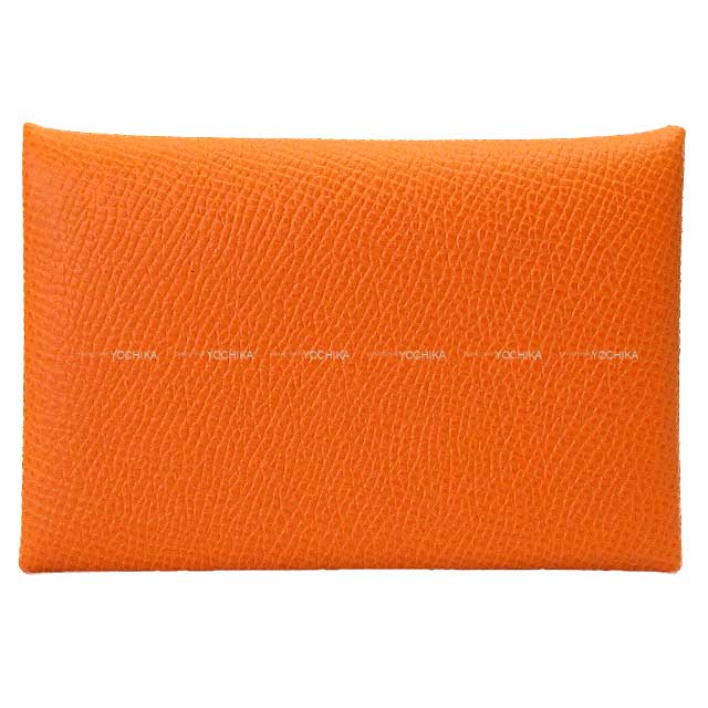 HERMES card holder Calvi Verso Orange/Celeste Veau Epsom Silver HW Stamp B[EXCELLENT][Authentic]