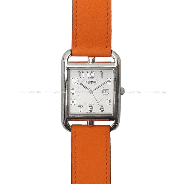 [Pre-loved] HERMES Watches Cape Cod GM 37mm CC2.710 Quartz Double Tour Orange Veau Swift Silver HW Stamp T[LIKE NEW][Authentic]