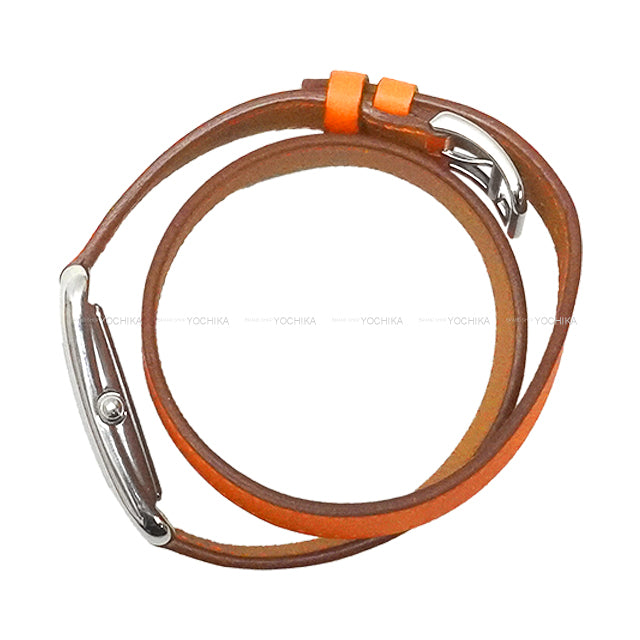 [Pre-loved] HERMES Watches Cape Cod GM 37mm CC2.710 Quartz Double Tour Orange Veau Swift Silver HW Stamp T[LIKE NEW][Authentic]