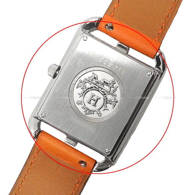 [Pre-loved] HERMES Watches Cape Cod GM 37mm CC2.710 Quartz Double Tour Orange Veau Swift Silver HW Stamp T[LIKE NEW][Authentic]