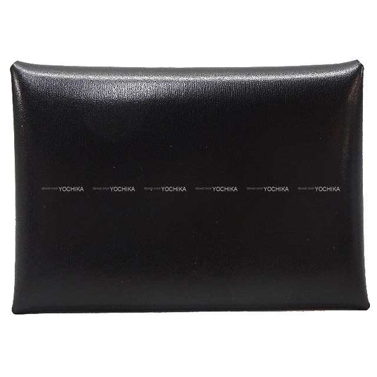 HERMES card holder Calvi Duo Noir (Black) Box Calf Silver HW Stamp B[EXCELLENT][Authentic]