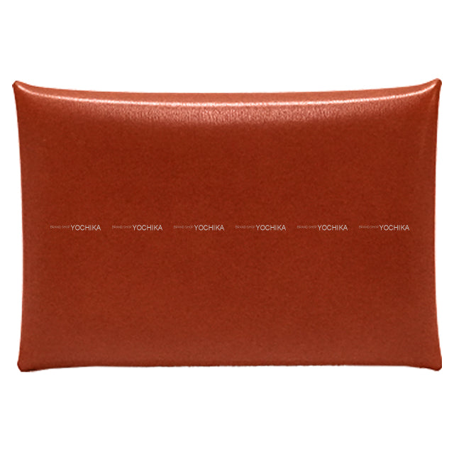 HERMES card holder Calvi Brique Box Calf Silver HW Stamp B[EXCELLENT][Authentic]