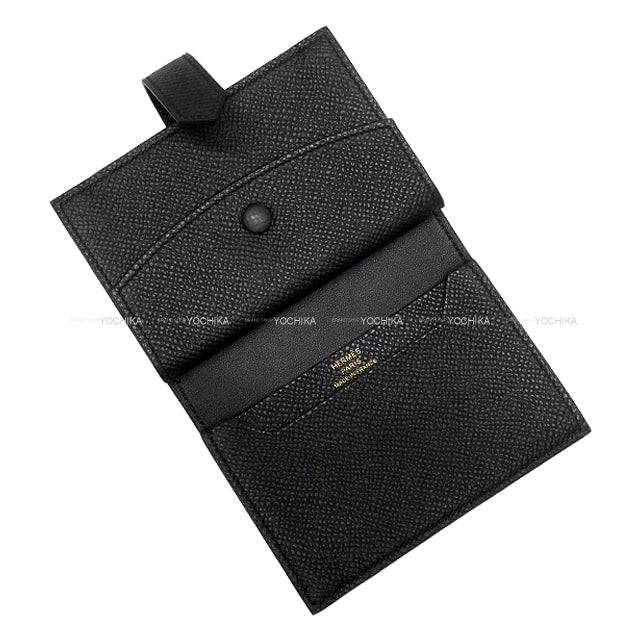 HERMES Bi-fold wallet Bearn Mini Card holder With Coin purse Noir (Black) Veau Epsom Gold HW Stamp B[EXCELLENT][Authentic]