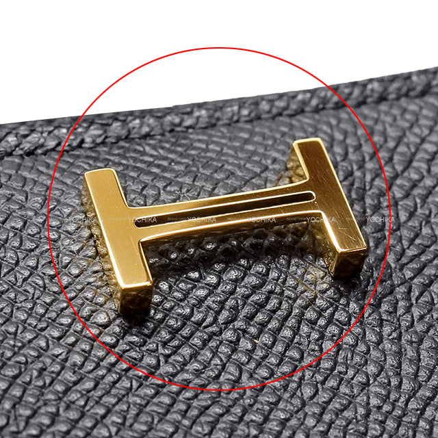 HERMES Bi-fold wallet Bearn Mini Card holder With Coin purse Noir (Black) Veau Epsom Gold HW Stamp B[EXCELLENT][Authentic]