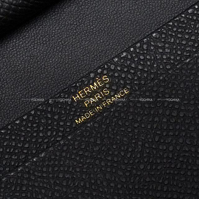 HERMES Bi-fold wallet Bearn Mini Card holder With Coin purse Noir (Black) Veau Epsom Gold HW Stamp B[EXCELLENT][Authentic]