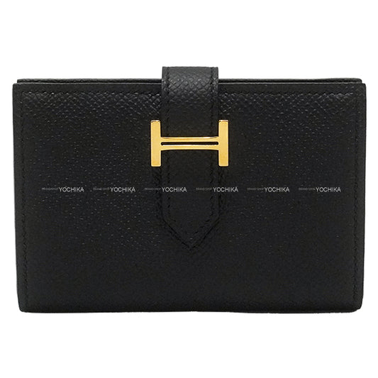 HERMES Bi-fold wallet Bearn Mini Card holder With Coin purse Noir (Black) Veau Epsom Gold HW Stamp B[EXCELLENT][Authentic]