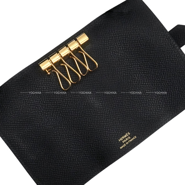 HERMES key case Barn 4-Key Holder Noir (Black) Veau Epsom Gold HW Stamp W[EXCELLENT][Authentic]