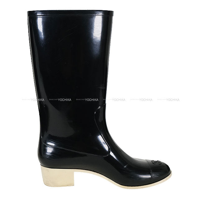[Pre-loved] CHANEL boots Women's camellia Rain Boots COCO Mark Noir (Black)/Blanc (White)  #40 G26648[USED AB][Authentic]