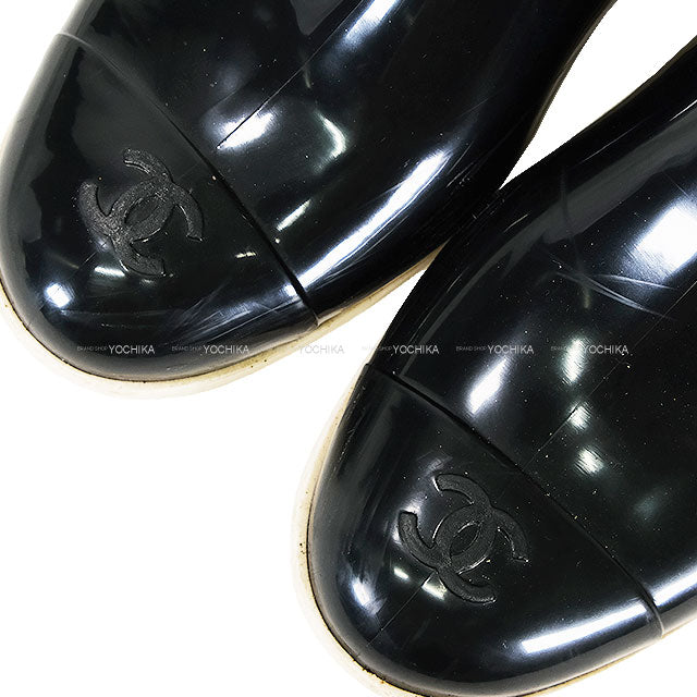 [Pre-loved] CHANEL boots Women's camellia Rain Boots COCO Mark Noir (Black)/Blanc (White)  #40 G26648[USED AB][Authentic]