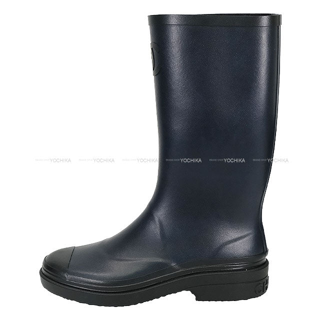 CHANEL boots Women's Long Rain Coco mark Navy/Noir (Black) Rubber #39 G45838[EXCELLENT][Authentic]