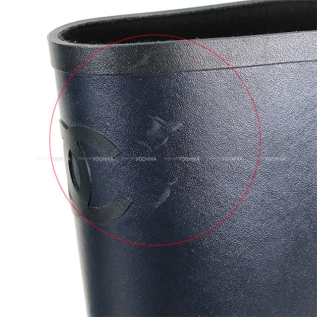 CHANEL boots Women's Long Rain Coco mark Navy/Noir (Black) Rubber #39 G45838[EXCELLENT][Authentic]