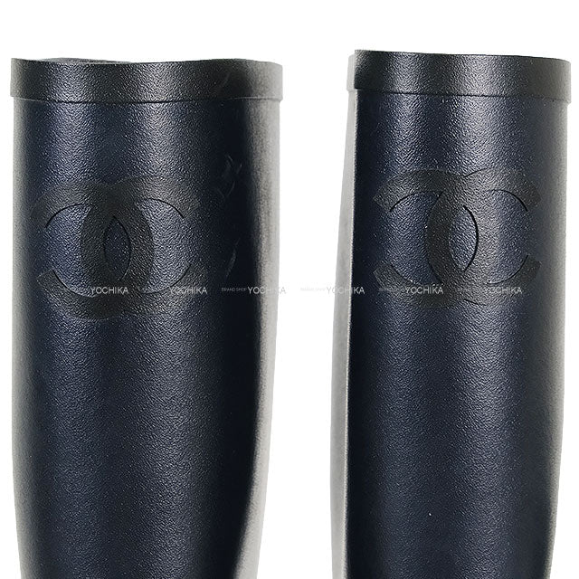 CHANEL boots Women's Long Rain Coco mark Navy/Noir (Black) Rubber #39 G45838[EXCELLENT][Authentic]