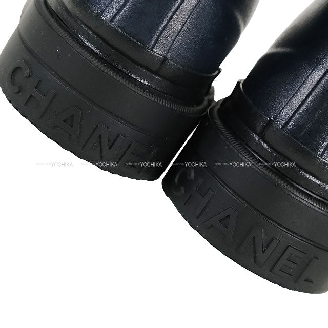CHANEL boots Women's Long Rain Coco mark Navy/Noir (Black) Rubber #39 G45838[EXCELLENT][Authentic]