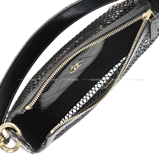 2025SS CHANEL Clutch bag Chain Coco mark Noir (Black) Mesh/Shiny Calf Champagne Gold HW AP4573[BRAND NEW][Authentic]