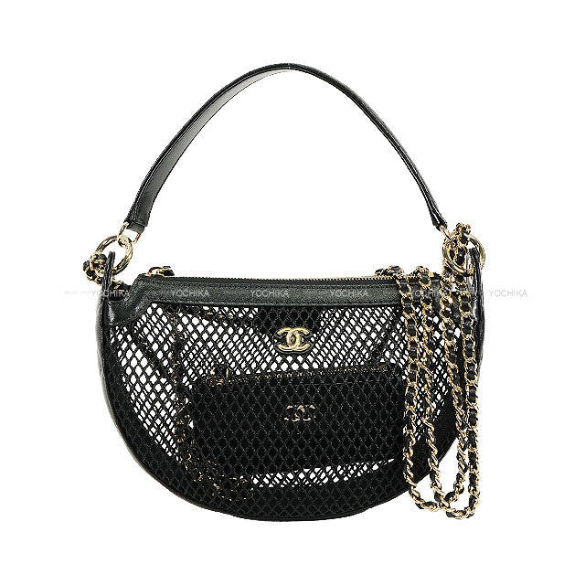 2025SS CHANEL Clutch bag Chain Coco mark Noir (Black) Mesh/Shiny Calf Champagne Gold HW AP4573[BRAND NEW][Authentic]