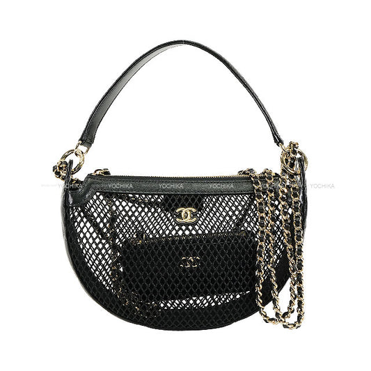 2025SS CHANEL Clutch bag Chain Coco mark Noir (Black) Mesh/Shiny Calf Champagne Gold HW AP4573[BRAND NEW][Authentic]