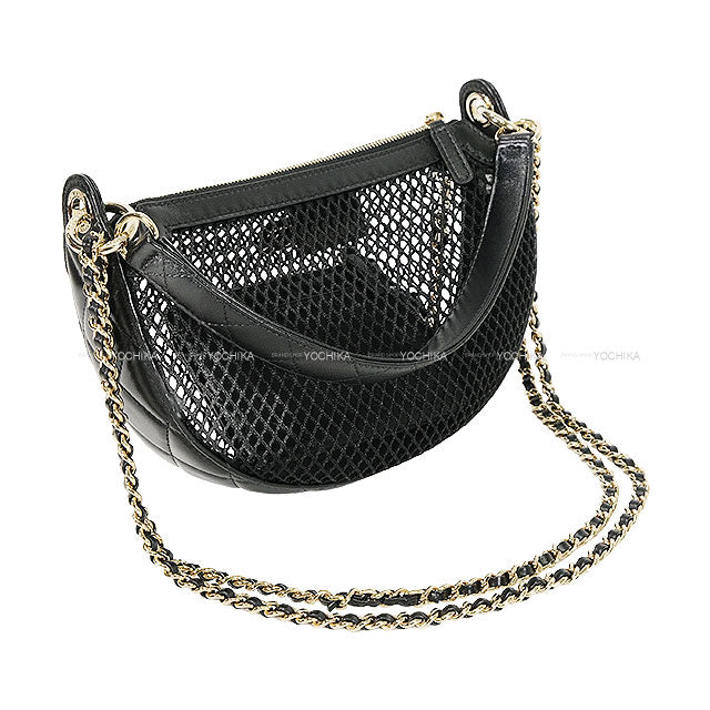 2025SS CHANEL Clutch bag Chain Coco mark Noir (Black) Mesh/Shiny Calf Champagne Gold HW AP4573[BRAND NEW][Authentic]