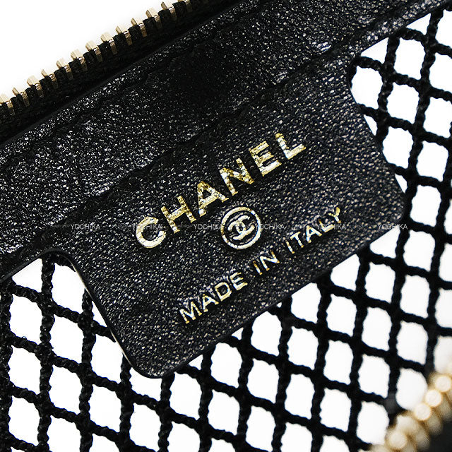 2025SS CHANEL Clutch bag Chain Coco mark Noir (Black) Mesh/Shiny Calf Champagne Gold HW AP4573[BRAND NEW][Authentic]