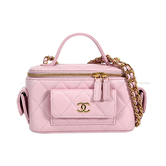 CHANEL Shoulder bag Top Handle Vanity Chain Matelasse Quilting COCO Pocket Mirror Pink Graind Calf(Caviarskin) Gold HW AP3017[BRAND NEW][Authentic]