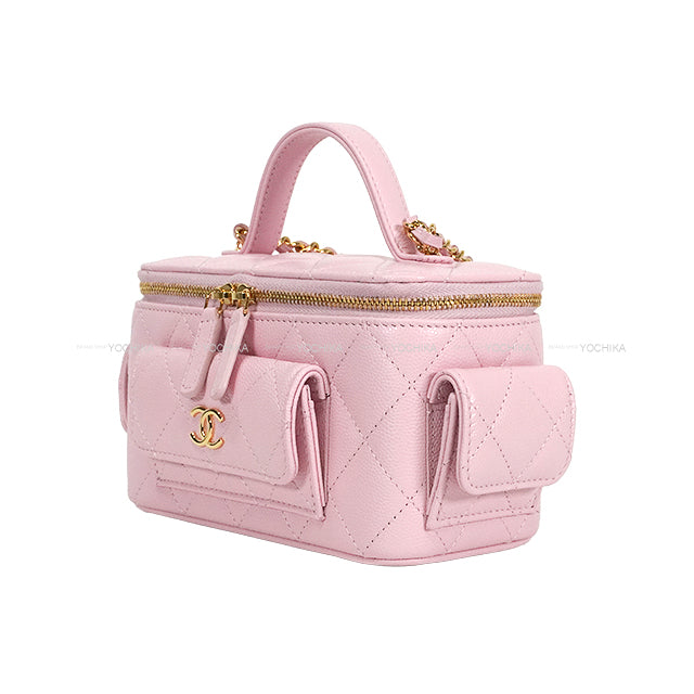 CHANEL Shoulder bag Top Handle Vanity Chain Matelasse Quilting COCO Pocket Mirror Pink Graind Calf(Caviarskin) Gold HW AP3017[BRAND NEW][Authentic]