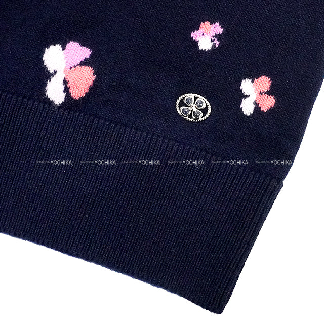 2024SS CHANEL Knit Women's Long Sleeve Floral Top Coco mark Navy/Pink Cashmere/Polyurethane/Nyron #42 P76930[BRAND NEW][Authentic]