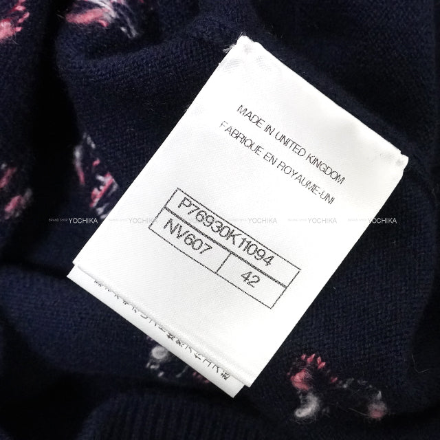 2024SS CHANEL Knit Women's Long Sleeve Floral Top Coco mark Navy/Pink Cashmere/Polyurethane/Nyron #42 P76930[BRAND NEW][Authentic]