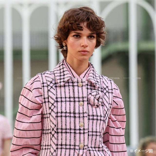 2025SS Preta Porter Collection CHANEL broach Corsage Coco mark Camellia Motif Pink/Noir (Black) Cotton AA9624[BRAND NEW][Authentic]